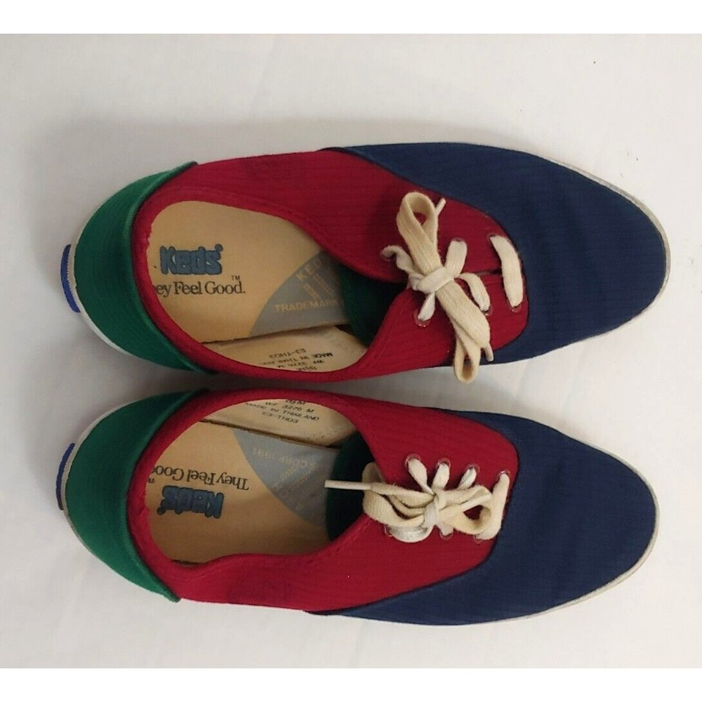 Vtg Keds Womens Shoes Sz 8.5 Color Block Tennis Sneakers Bowling Style Red Blue